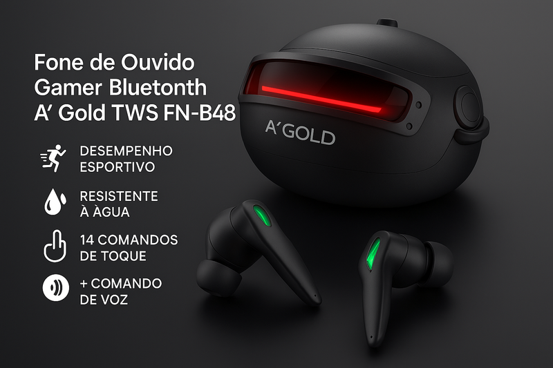 A’Gold FN-B48 – Fone Gamer Bluetooth TWS, Design Premium Preto