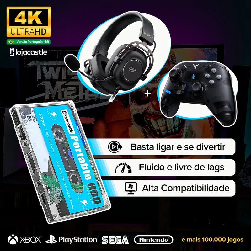 FitaPlay™ Super Console Portátil com 100.000 Jogos + 2 BRINDES LIMITADOS: Controle Apex 3 e Headset Havit