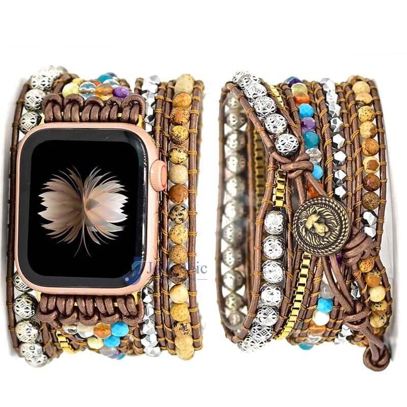 Bracelete Para AppleWatch/ SmartWatch das Pedras Naturais Jaspe Madeira